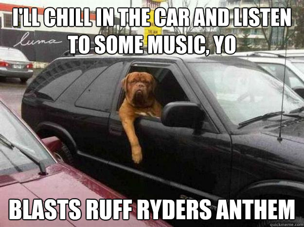 I'll chill in the car and listen to some music, yo blasts ruff ryders anthem - I'll chill in the car and listen to some music, yo blasts ruff ryders anthem  Thug Dog