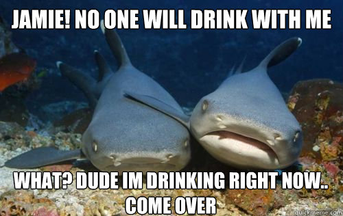 Jamie! No one will drink with me What? dude im drinking right now.. come over  - Jamie! No one will drink with me What? dude im drinking right now.. come over   Compassionate Shark Friend