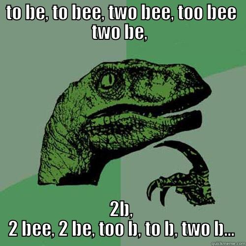 TO BE, TO BEE, TWO BEE, TOO BEE TWO BE,  2B, 2 BEE, 2 BE, TOO B, TO B, TWO B... Philosoraptor