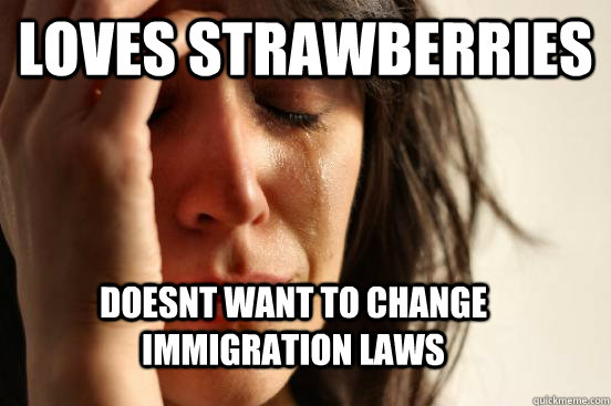 Loves strawberries Doesnt want to change immigration laws  First World Problems