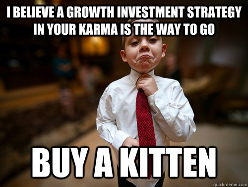 I believe a growth investment strategy in your karma is the way to go Buy a kitten  Financial Advisor Kid