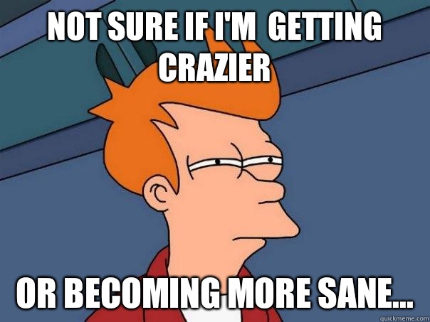 Not sure if I'm  getting crazier OR Becoming more sane...  Futurama Fry
