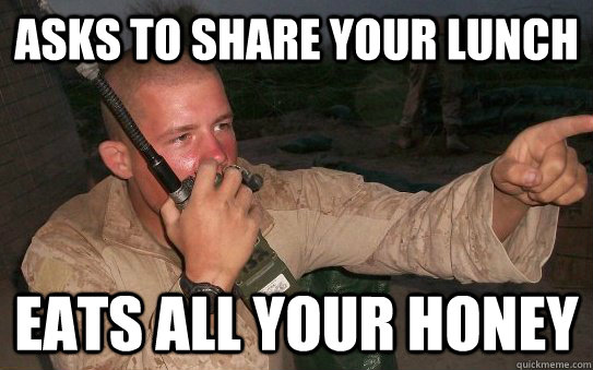 ASKS to share your lunch eats all your honey  