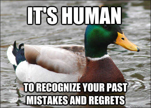 It's human To recognize your past mistakes and regrets  Actual Advice Mallard