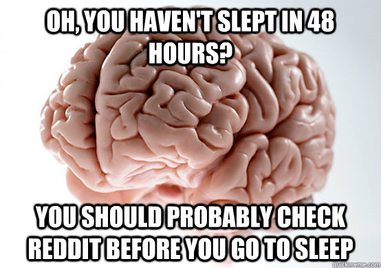 Oh, you haven't slept in 48 hours? You should probably check reddit before you go to sleep  Scumbag brain on life