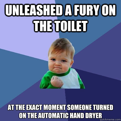 unleashed a fury on the toilet at the exact moment someone turned on the automatic hand dryer  Success Kid