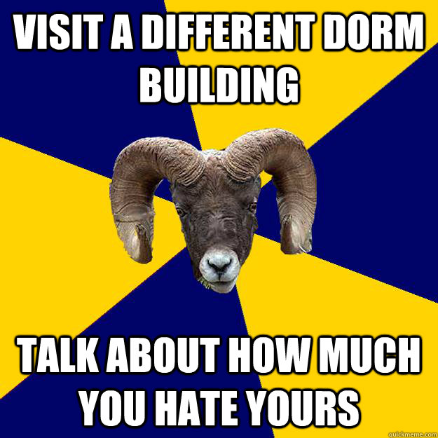 Visit a different dorm building Talk about how much you hate yours  Suffolk Kid Ram