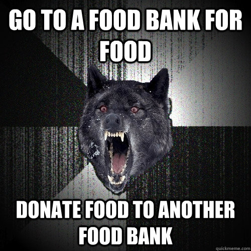 Go to a food bank for food Donate food to another food bank  Insanity Wolf