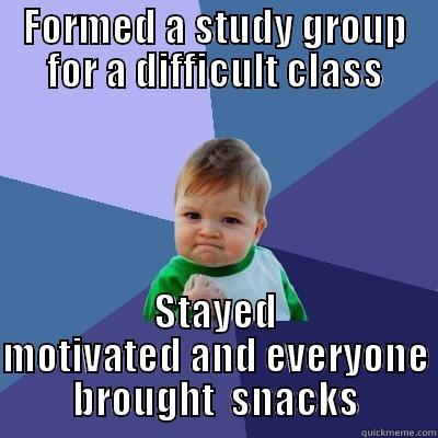 FORMED A STUDY GROUP FOR A DIFFICULT CLASS STAYED MOTIVATED AND EVERYONE BROUGHT  SNACKS Success Kid
