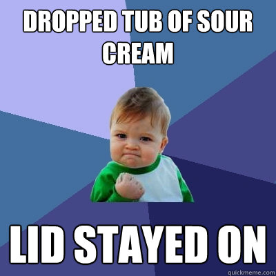 dropped tub of sour cream Lid stayed on - dropped tub of sour cream Lid stayed on  Success Kid