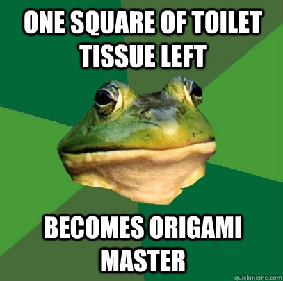 One square of toilet tissue left Becomes origami master  Foul Bachelor Frog