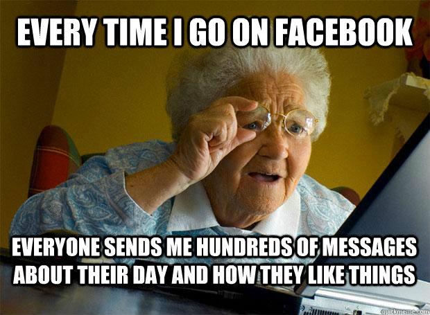 Every time i go on facebook everyone sends me hundreds of messages  about their day and how they like things  Grandma finds the Internet