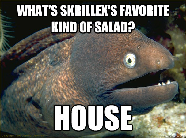 What's Skrillex's favorite kind of salad? House  Bad Joke Eel