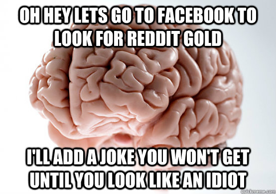 oh hey lets go to facebook to look for reddit gold i'll add a joke you won't get until you look like an idiot  Scumbag Brain make you late to work