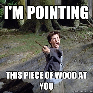 I'M POINTING THIS PIECE OF WOOD AT YOU  Pissed off Harry