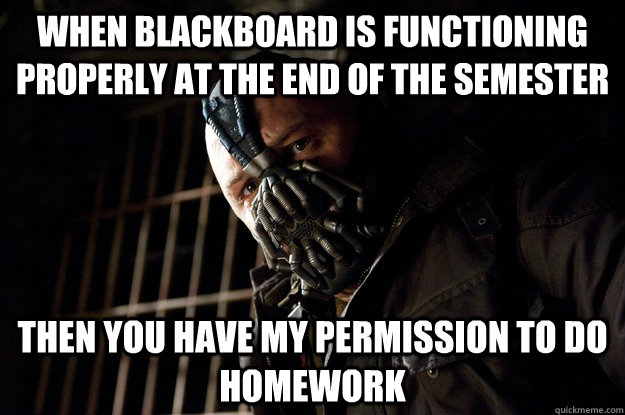 when blackboard is functioning properly at the end of the semester then you have my permission to do homework  Angry Bane