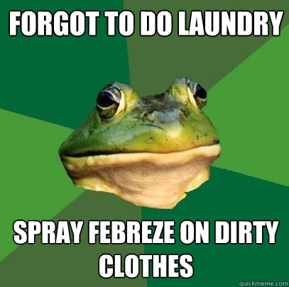 forgot to do laundry spray febreze on dirty clothes  Foul Bachelor Frog