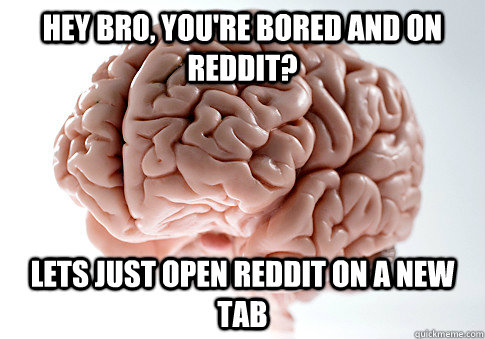 hey bro, you're bored and on reddit? lets just open reddit on a new tab  Scumbag Brain