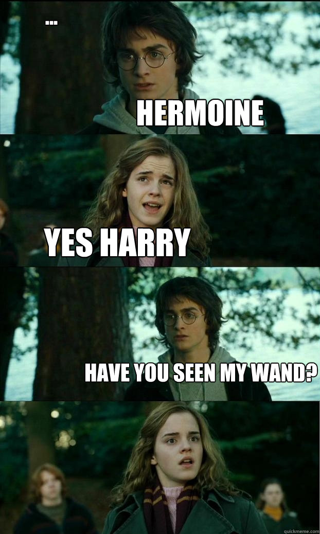 hermoine  yes HARRY HAVE YOU SEEN MY WAND?
 ...  Horny Harry