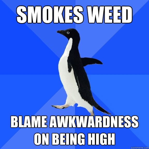 smokes weed blame awkwardness on being high  Socially Awkward Penguin