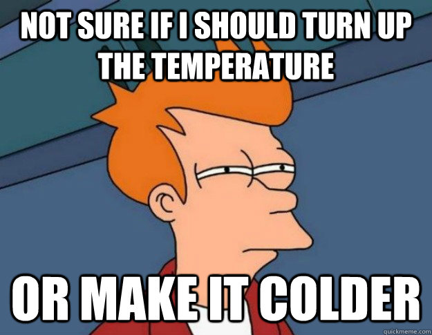 Not sure if I should turn up the temperature Or make it colder - Not sure if I should turn up the temperature Or make it colder  NOT SURE IF IM HUNGRY or JUST BORED