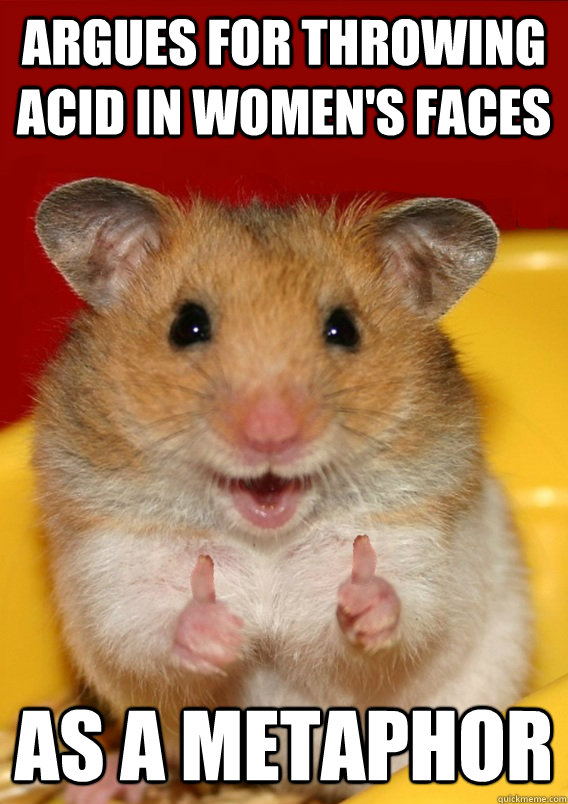 argues for throwing acid in women's faces as a metaphor   Rationalization Hamster