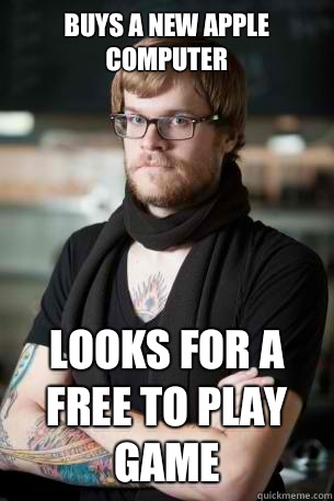 Buys a new Apple Computer Looks for a free to play game  Hipster Barista