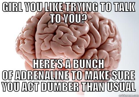 GIRL YOU LIKE TRYING TO TALK TO YOU? HERE'S A BUNCH OF ADRENALINE TO MAKE SURE YOU ACT DUMBER THAN USUAL Scumbag Brain