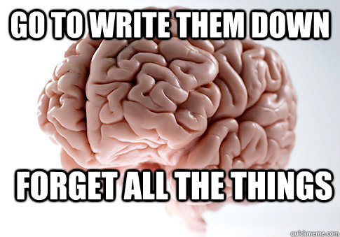 Go to write them down forget all the things   Scumbag Brain