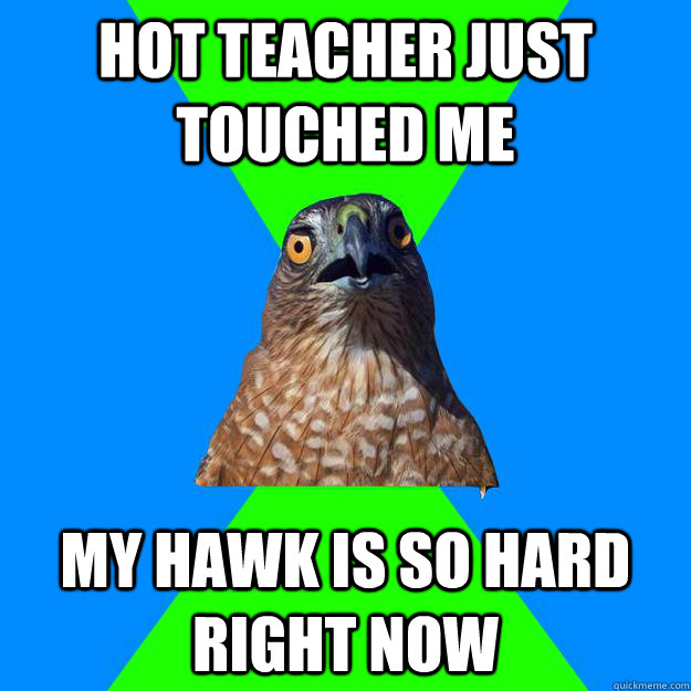 HOT TEACHER JUST TOUCHED ME MY HAWK IS SO HARD RIGHT NOW  Hawkward