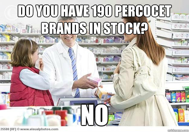 Do you have 190 percocet brands in stock?  No  Smug Pharmacist