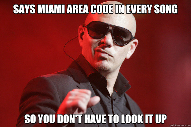 says miami area code in every song so you don't have to look it up - says miami area code in every song so you don't have to look it up  Good Guy Pitbull