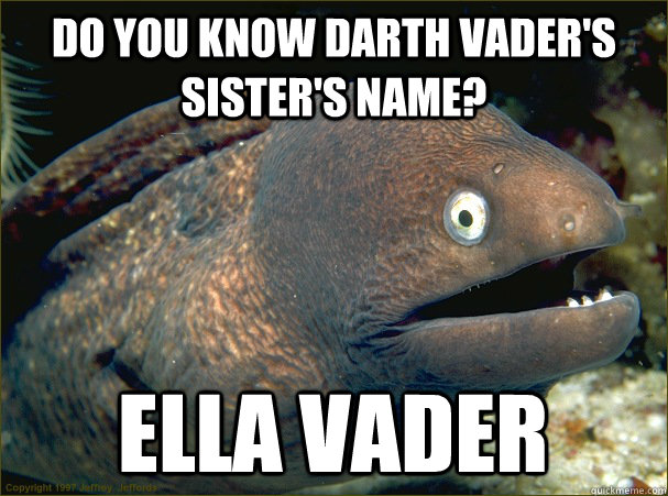 Do you know Darth Vader's sister's name? Ella Vader - Do you know Darth Vader's sister's name? Ella Vader  Bad Joke Eel