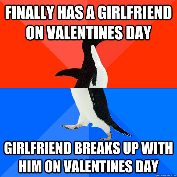 Finally has a girlfriend on valentines day Girlfriend breaks up with him on valentines day  Socially Awesome Awkward Penguin