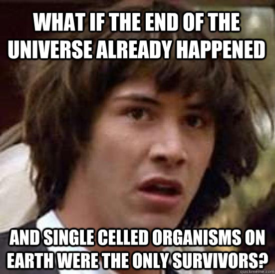 What if the end of the universe already happened And Single celled organisms on Earth were the only survivors?  conspiracy keanu