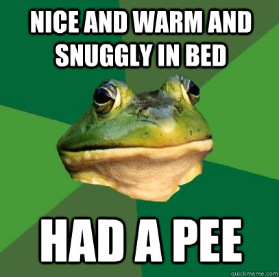 Nice and warm and snuggly in bed Had a pee  Foul Bachelor Frog