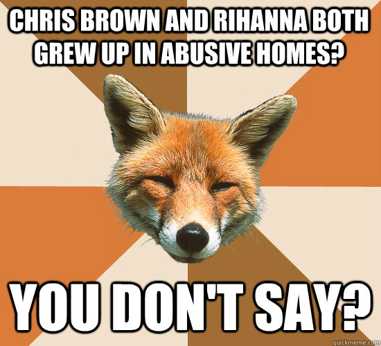 Chris Brown and Rihanna both grew up in abusive homes? You don't say?  Condescending Fox