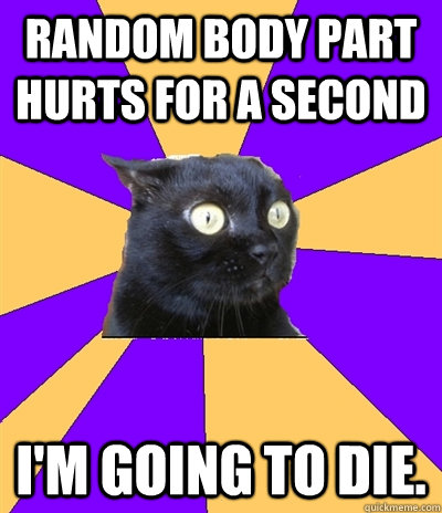 Random body part hurts for a second I'm going to die.  Anxiety Cat
