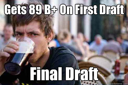 Gets 89 B+ On First Draft Final Draft  Lazy College Senior