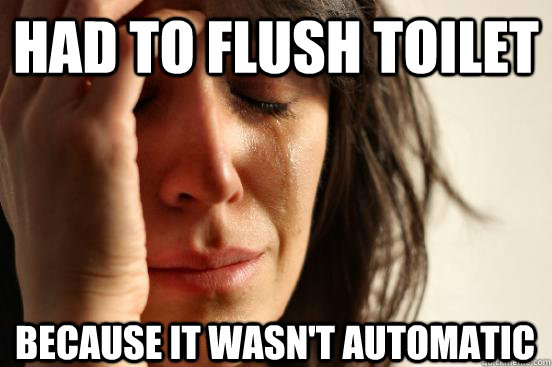 Had to flush toilet because it wasn't automatic  First World Problems