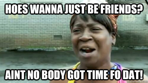Hoes wanna just be friends? Aint no body got time fo dat!  