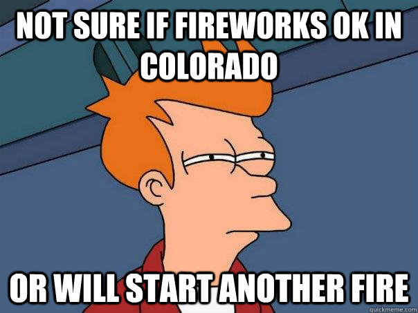 Not sure if fireworks ok in Colorado Or will start another fire  Futurama Fry