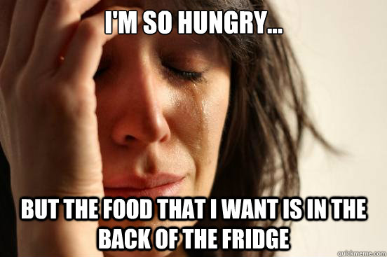 I'm so hungry... But the food that I want is in the back of the fridge  First World Problems