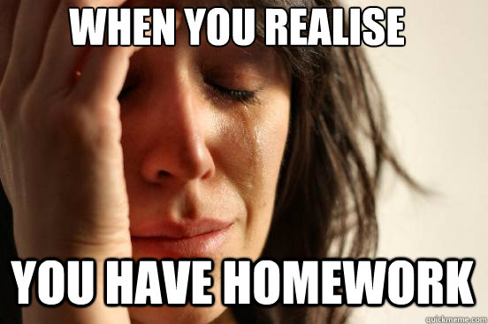 When you realise  You have homework Caption 3 goes here  First World Problems