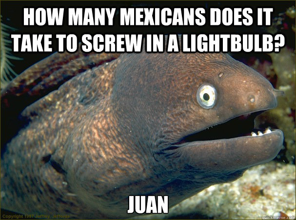 How many Mexicans does it take to screw in a lightbulb? Juan - How many Mexicans does it take to screw in a lightbulb? Juan  Bad Joke Eel