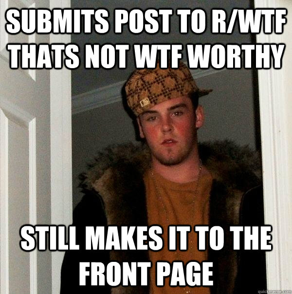 Submits post to r/wtf thats not wtf worthy still makes it to the front page  Scumbag Steve