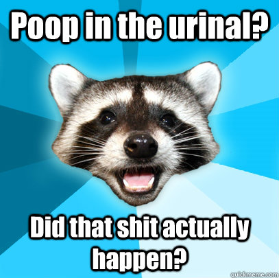 Poop in the urinal? Did that shit actually happen?  Lame Pun Coon