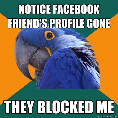 notice facebook friend's profile gone they blocked me  Paranoid Parrot