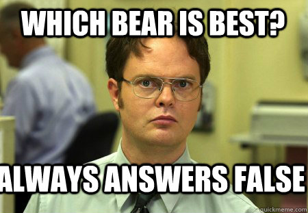 Which Bear is best? Always answers false  Schrute