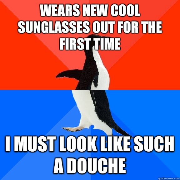 Wears new cool sunglasses out for the first time I must look like such a douche  Socially Awesome Awkward Penguin